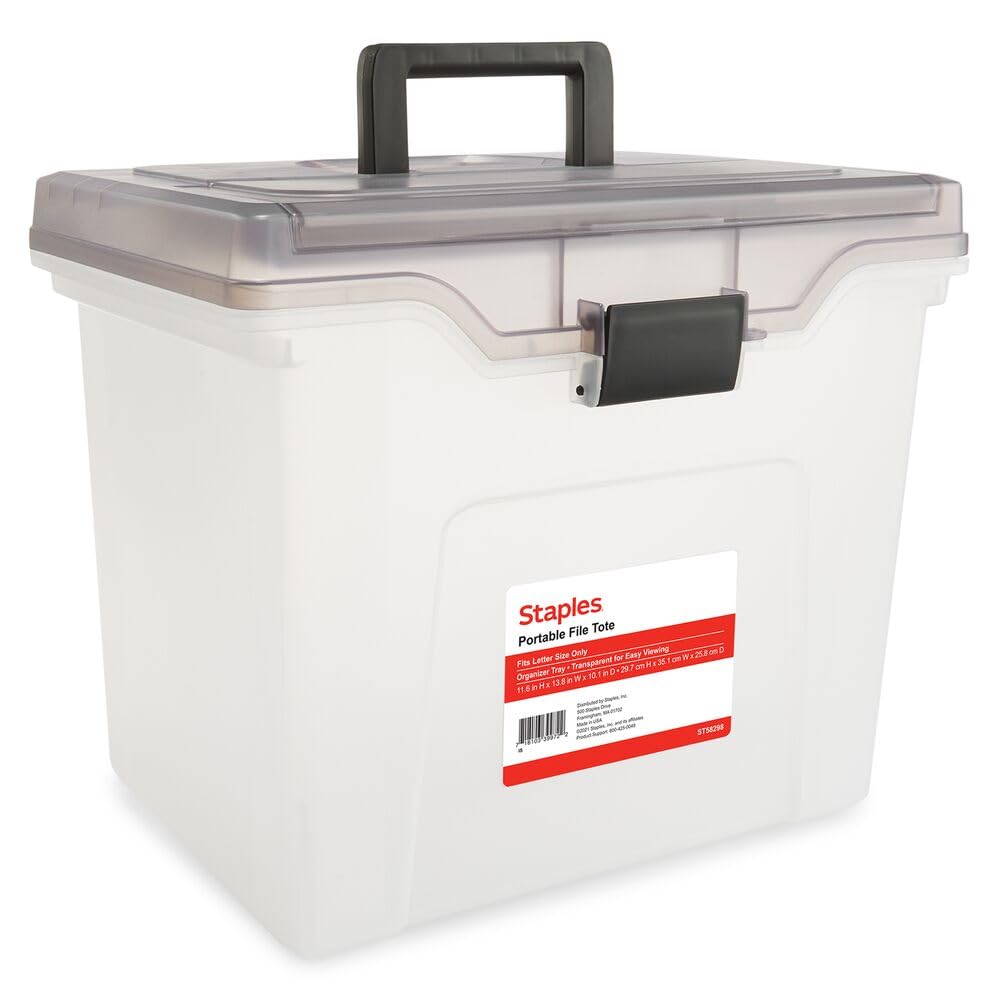 STAPLES File Box Portable Tote, Letter Size, Clear, 4/Carton