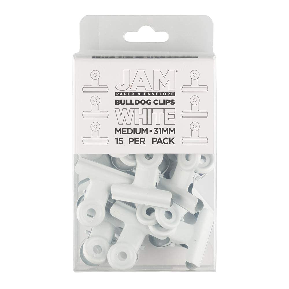 JAM PAPER Metal Bulldog Clips - Medium - 31mm - White - 15/Pack