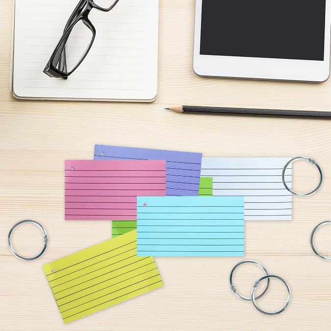 TFLFL Index Cards 3x5 Inch, 600PCS Flash Cards with Rings 8 Colors Ruled Index Cards, Assorted