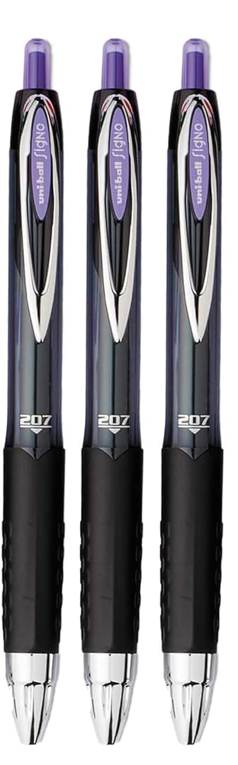Advantage Gifts Signo 207 Roller Ball Retractable Gel Pens, Medium Point (0.7mm), Purple Ink, 3