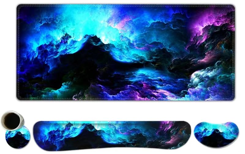 AIMSA Keyboard Mouse Pad Wrist Rest Set, Extended Desk Mat+ Ergonomic Mouse Pad with Wrist Rest+