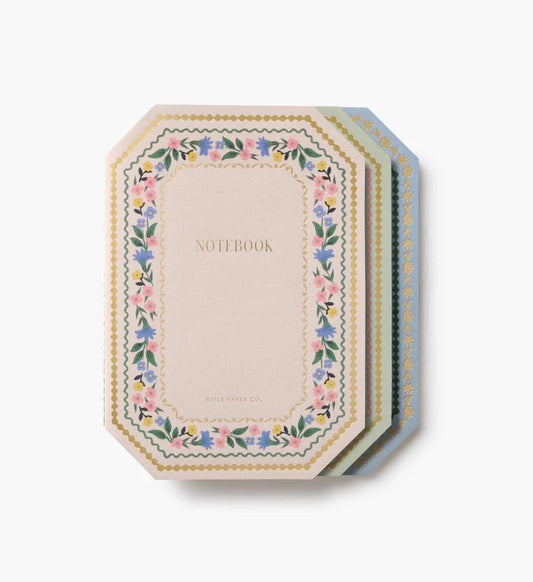 RIFLE PAPER CO. Gemma Stitched Notebook Set, 3 Full-Color Notebooks