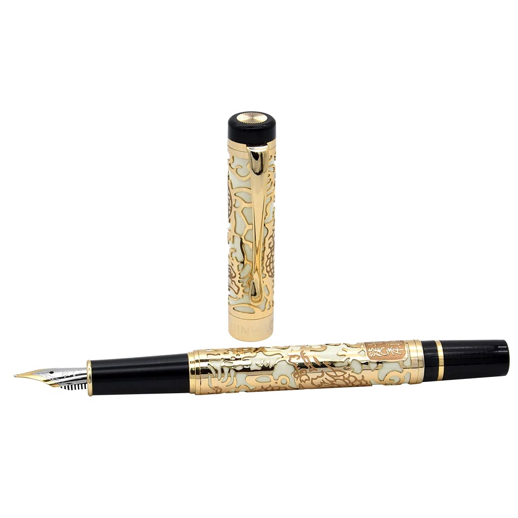 zoohot Jinhao Dragon Pen Fine Nib Fountain Pen with Converter and Box Set (Apricot)