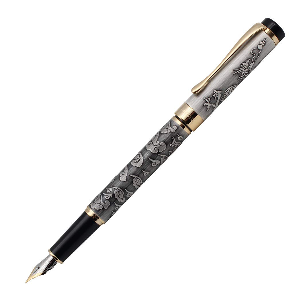 zoohot Ancient Silver Jinhao Dragon Fountain Pen Fine Nib Executive Fountain Pens Set, Vintage Pens