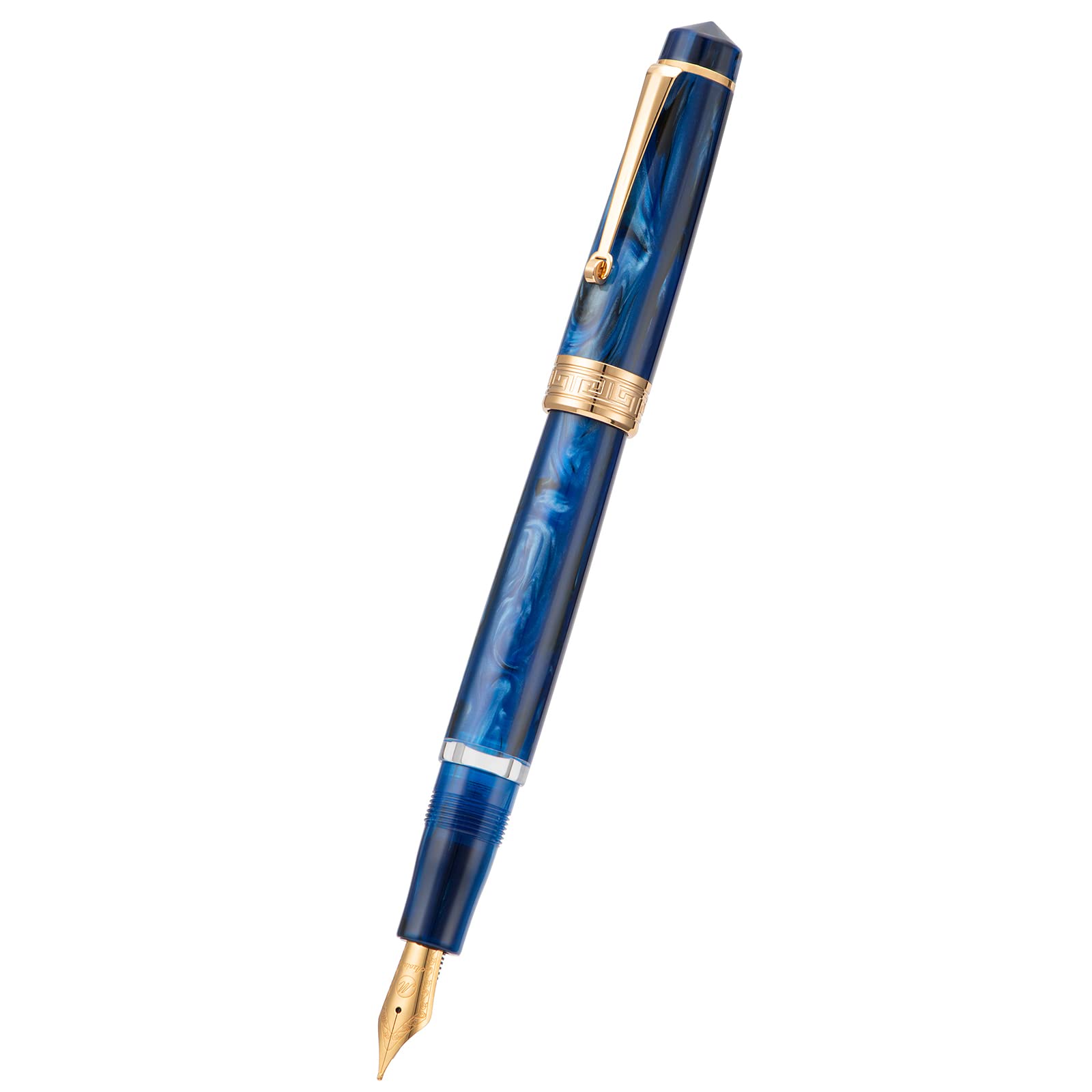 Asvine P20 Piston Fountain Pen Galaxy Blue Resin, Iridium Extra Fine Nib Gold Trim Smooth Writer