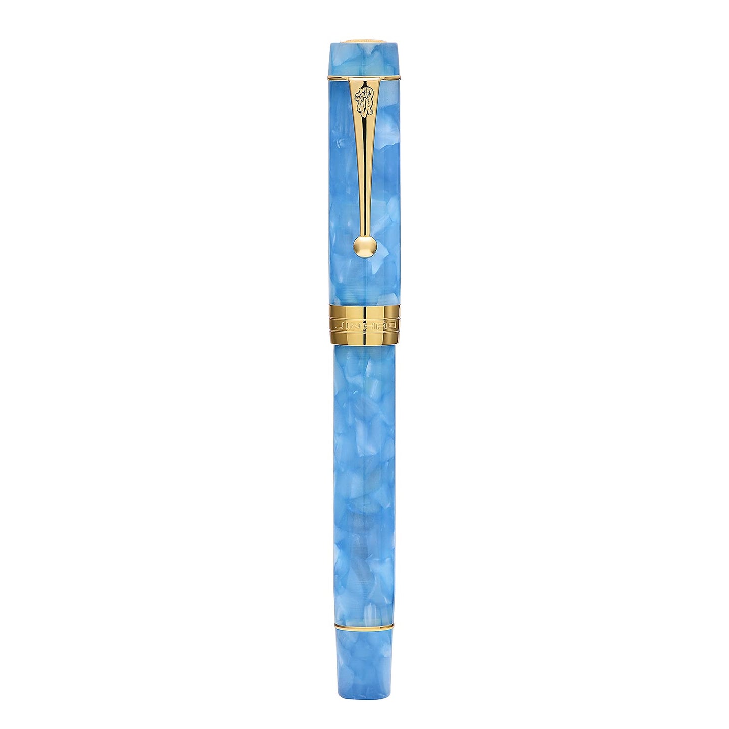 Jinhao 100 Classic Fountain Pen Sky Blue Acrylic Gold Trim, Fine Point with Converter and Pen Case