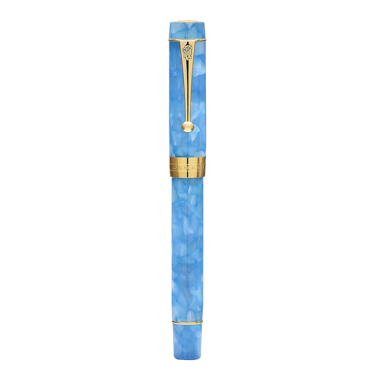 Jinhao 100 Classic Fountain Pen Sky Blue Acrylic Gold Trim, Fine Point with Converter and Pen Case