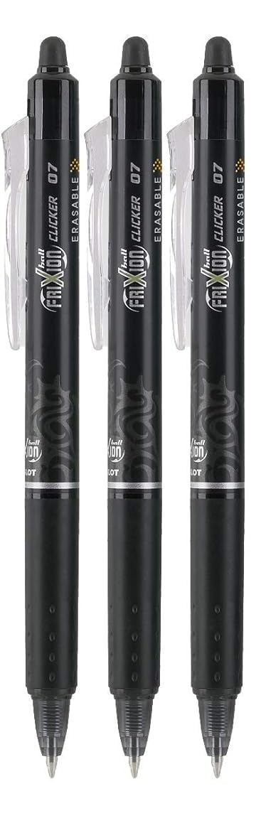 Advantage Gifts Clicker Retractable Erasable Gel Pens Fine Point (.7mm) Black Ink 3-pk;