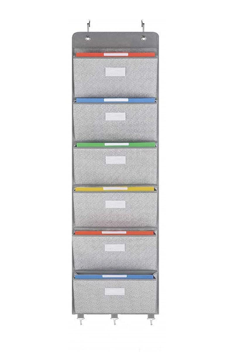Geodurn Over The Door File Organizer - 6 Extra Large Pockets Hanging Wall Mounted Storage Files