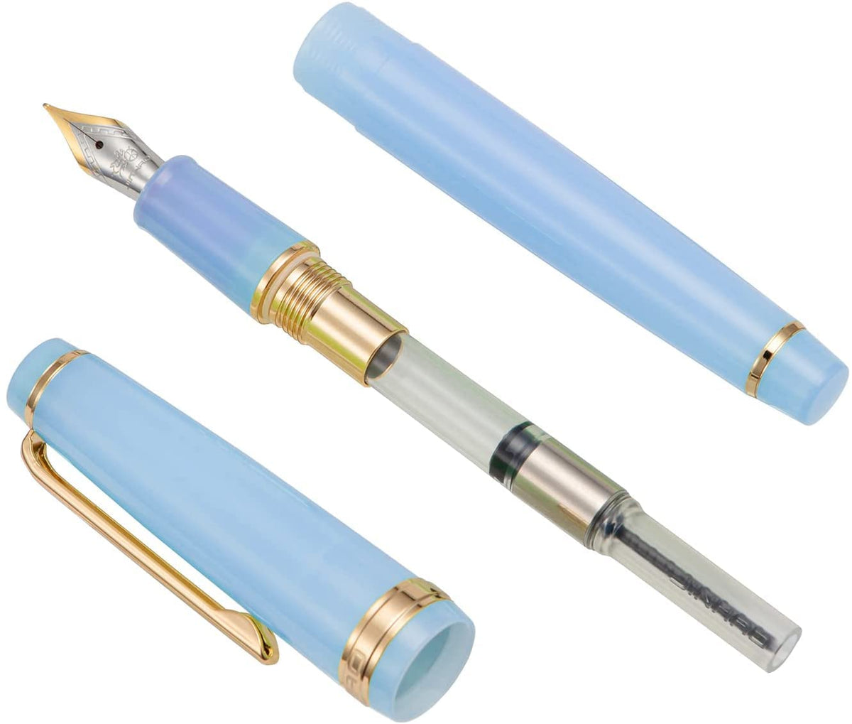 3 Pieces Jinhao 82 Fountain Pen Purple, Blue and Green Fine Nib Gold Trim with Converter Set