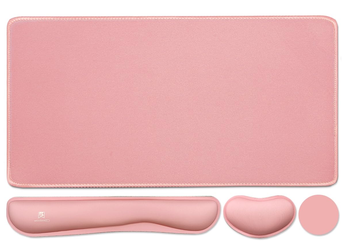 4-in-1 Large Gaming Mouse Pad, Keyboard Wrist Rest Pad & Wrist Support Mousepad Set, Extended Desk