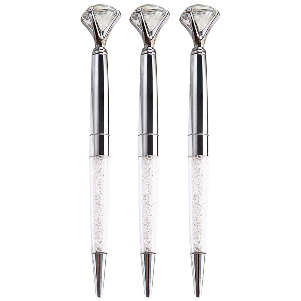 U Scinan 3Pcs Big Diamond Pen Crystal Metal Ballpoint Pens 0.5mm Black Ink Advertising Gif Pen