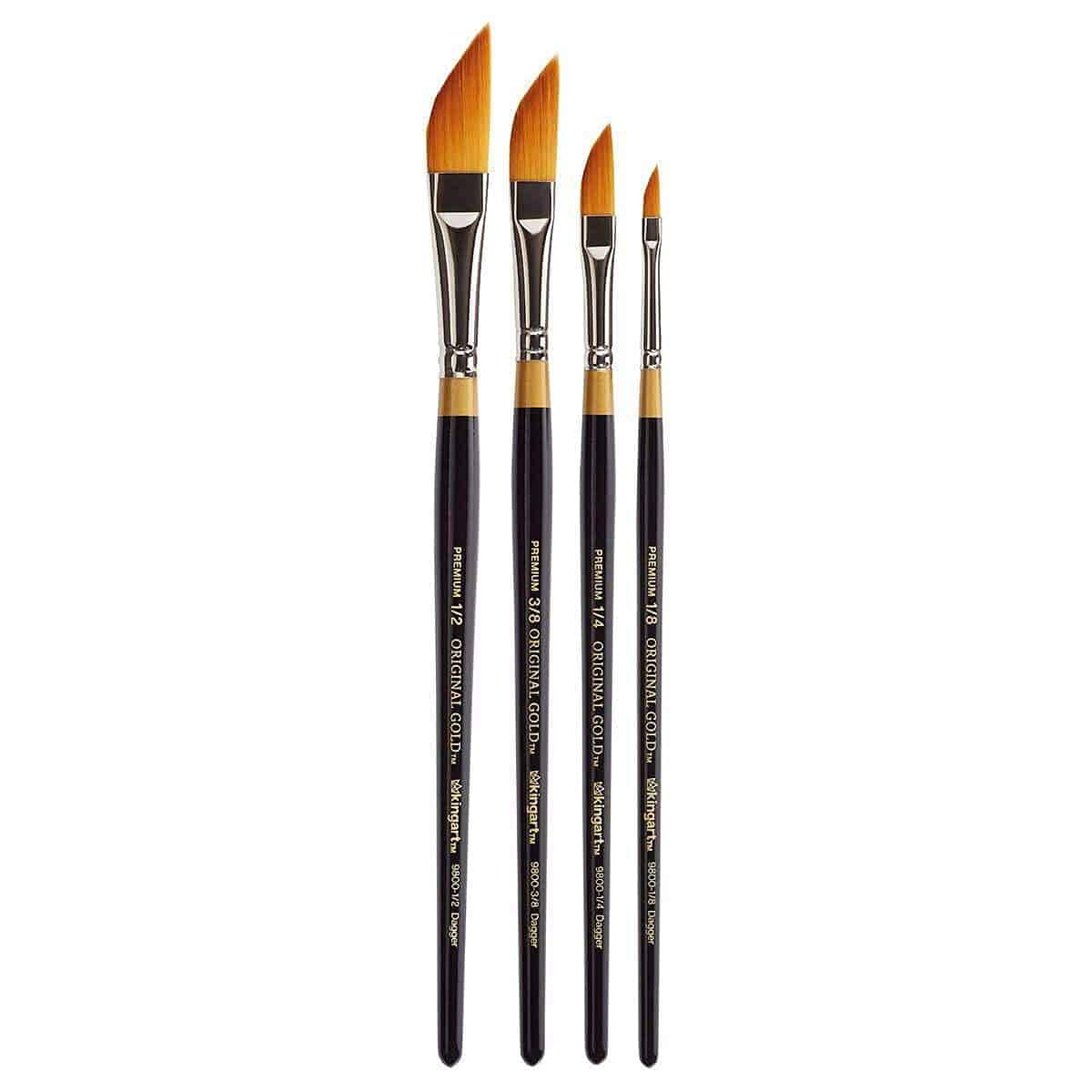 KINGART Premium 4 pc. Original Gold 9800 Series Dagger Striper Artist Brush Set, Synthetic Golden