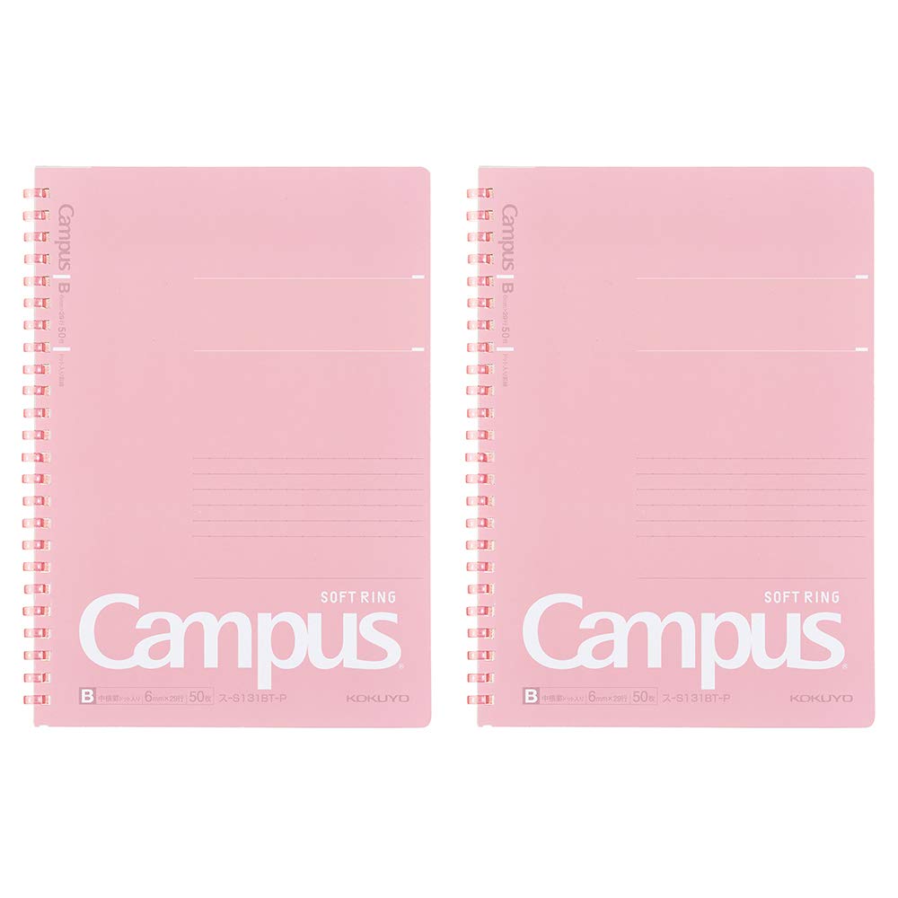 Kokuyo Campus Soft Ring Notebook, A5, B 6mm Dot Ruled, 29 Lines, 50 Sheets, Pink, Set of 2