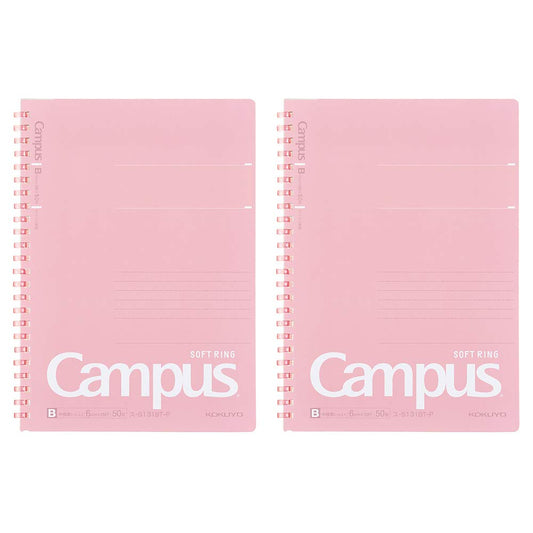 Kokuyo Campus Soft Ring Notebook, A5, B 6mm Dot Ruled, 29 Lines, 50 Sheets, Pink, Set of 2