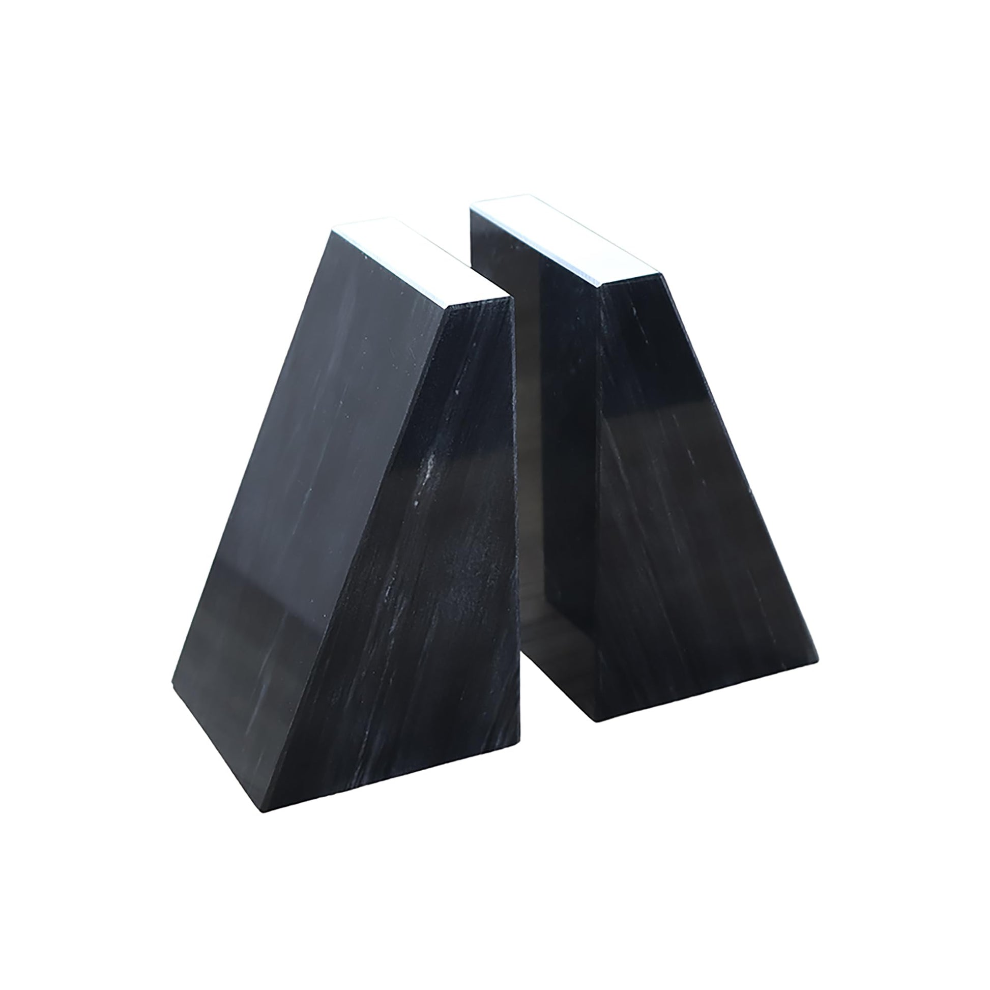 Fox Run 100% Natural Polished Marble Bookends, Black, Set of 2, Smaller Triangular