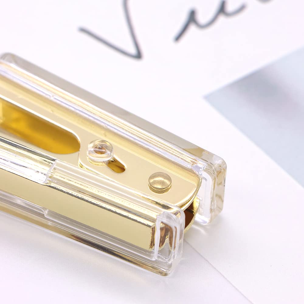 Clear Acrylic Body Bright Yellow Gold Tone Self-Stick Note Pad Holder N Staples Remover Set for