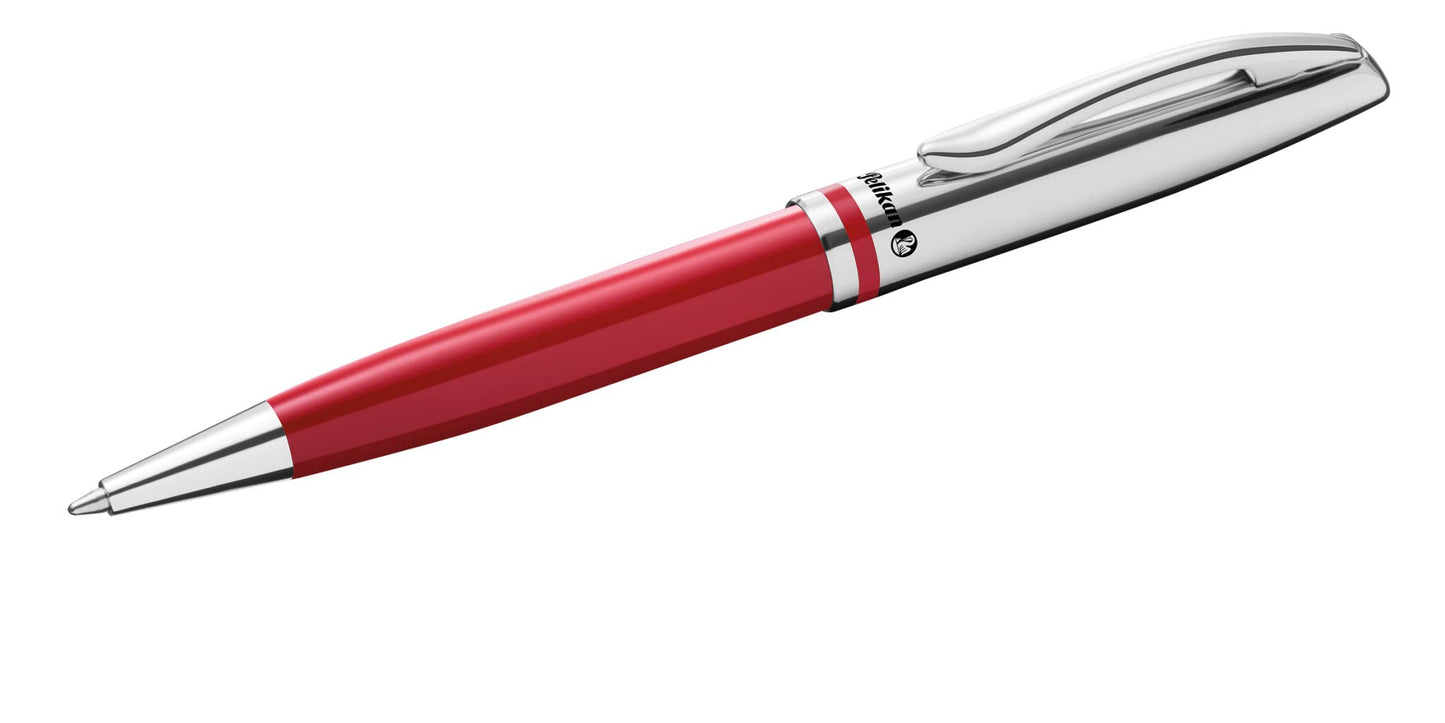 Pelikan Jazz Classic Ballpoint Pen, Medium Nib, Blue Ink Refill Included, Metal, Red, Boxed, 1 Each