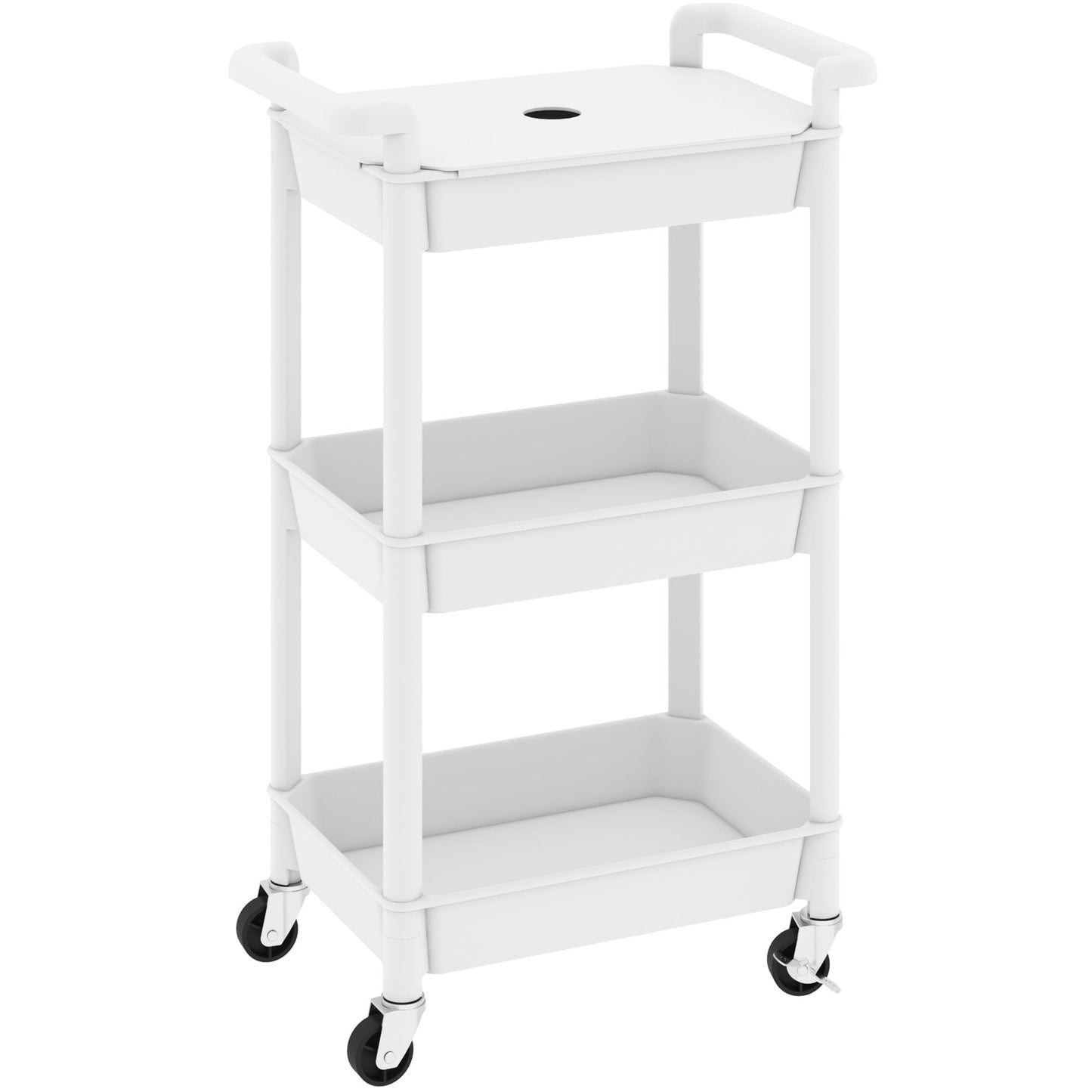 MIOCASA Utility Rolling Cart with Cover Top Board, 3-Tier Kitchen Storage Organization, Art Cart
