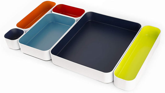 Three by Three Seattle Metal Drawer Organizer Tray Set, 6-Pc, 2" (Classic)