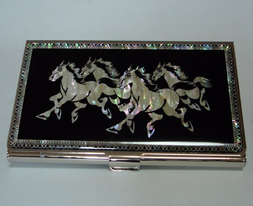 Antique Alive Year of The Horse Zodiac 2026 Business Card Case, Mother of Pearl Design, Chinese