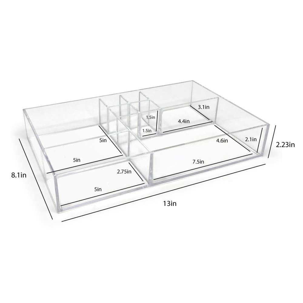 Isaac Jacobs 8-Compartment Acrylic Drawer Organizer 13" L x 8.1" W x 2.3" H