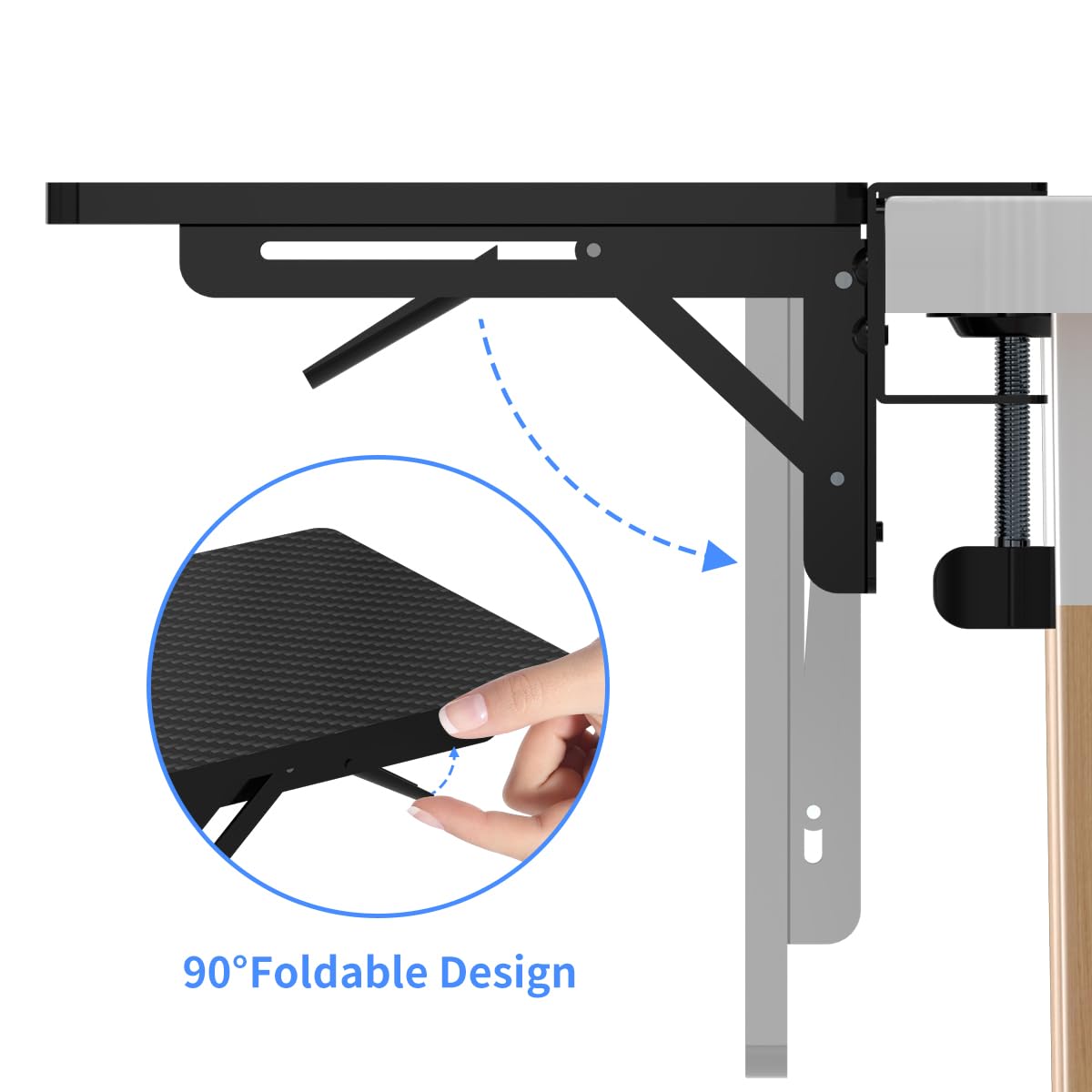 suptek Ergonomics Desk Extender Tray, 9.5"x9.1" Clamp on Table Mount Arm Wrist Rest Shelf, 90°