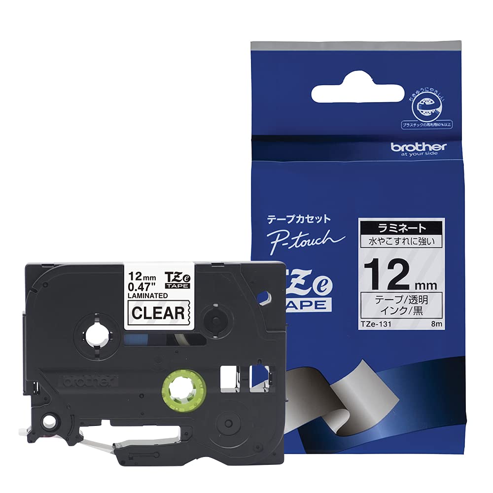 Brother TZe-131 Labelling Tape Cassette, Black on Clear, 12 mm (W) x 8 m (L), Laminated, Brother
