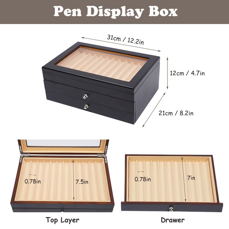 3 Layer Wood Pen Display Box 34 Pen Organizer Box,Pen Display Case Storage and Fountain Pen