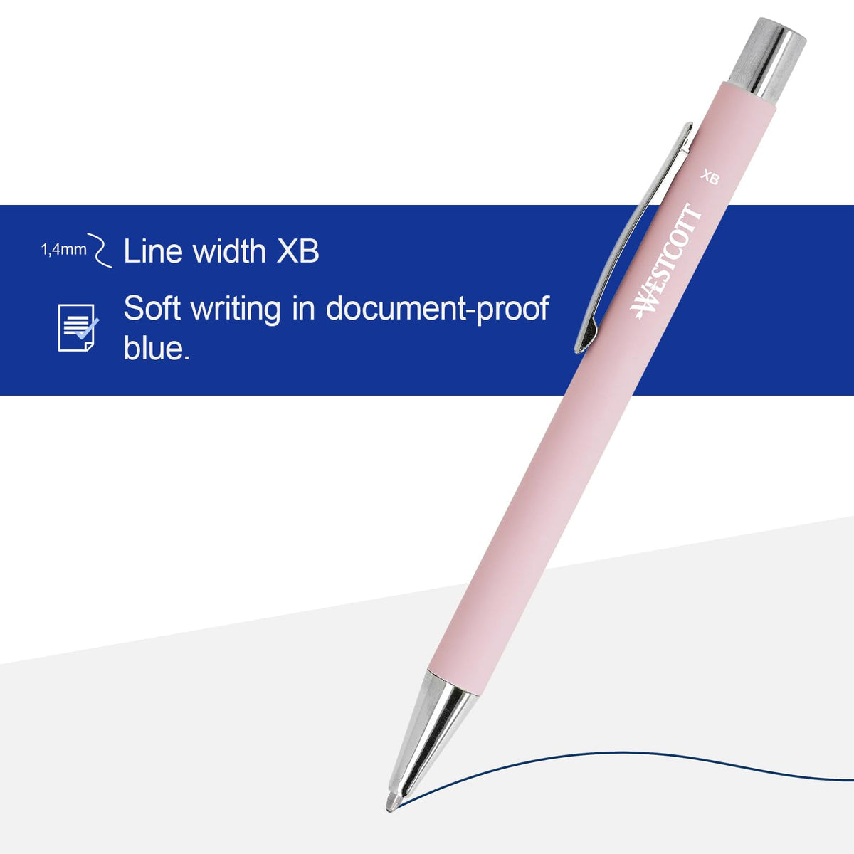 Westcott Premium Ballpoint Pen, Set of 5, Pink Ballpoint Pens Made of Aluminium, Document Safe with