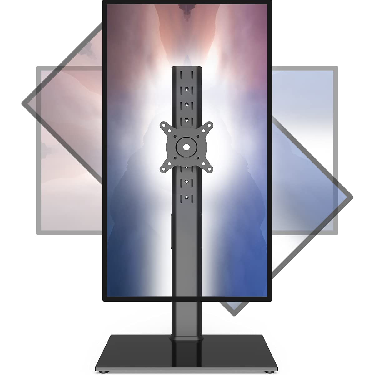 Single Monitor Stand Freestanding 27-43 Inch Monitor Arm Curved Screen Monitor Mount Tempered Glass