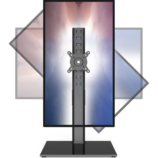 Single Monitor Stand Freestanding 27-43 Inch Monitor Arm Curved Screen Monitor Mount Tempered Glass