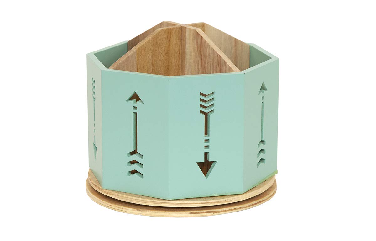 Spinning Desktop Stationary Organizer – Decorative Wooden Rotating Pen and Pencil Cup – 4