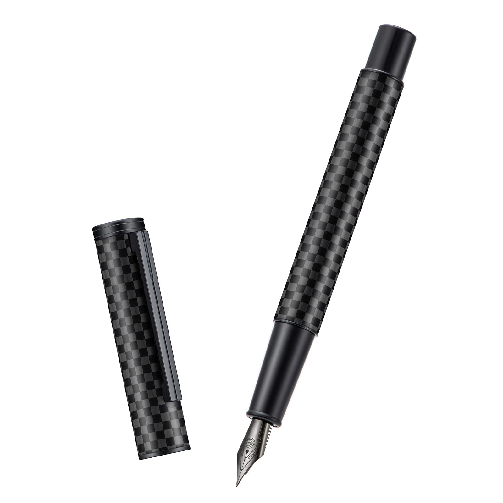 HONG DIAN Black Forest Pro Carbon Fiber Fountain Pen, Medium Nib Modern Design Smooth Writing Pen