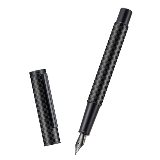 HONG DIAN Fountain Pen Black Fine Nib Carbon Fiber Forest Pro Series, Modern Design Consistent