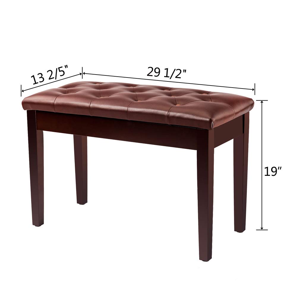 Bonnlo Wooden Duet Piano Bench with Storage, Padded Seat, Brown