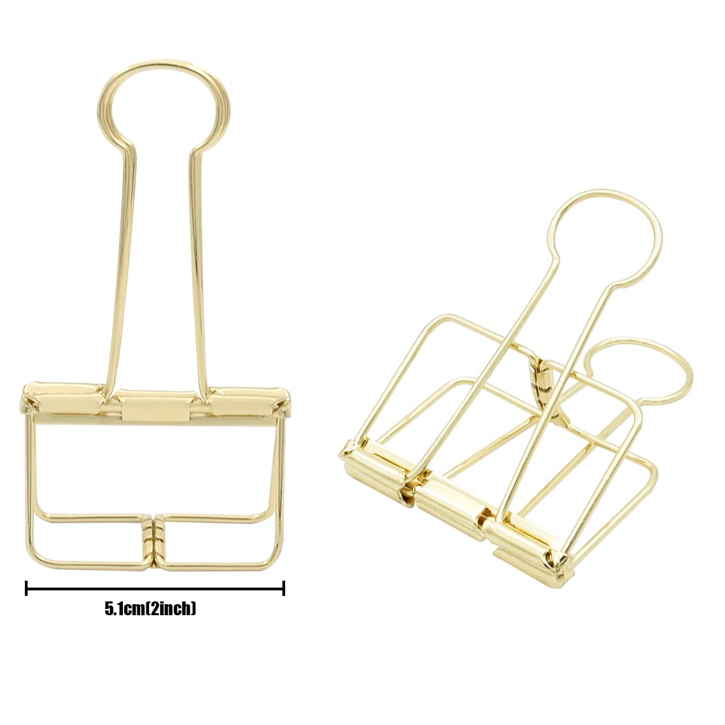 Extra Large Binder Clips 2 Inch, Big Paper Clamps Gold for Office School Supplies (15Pcs)