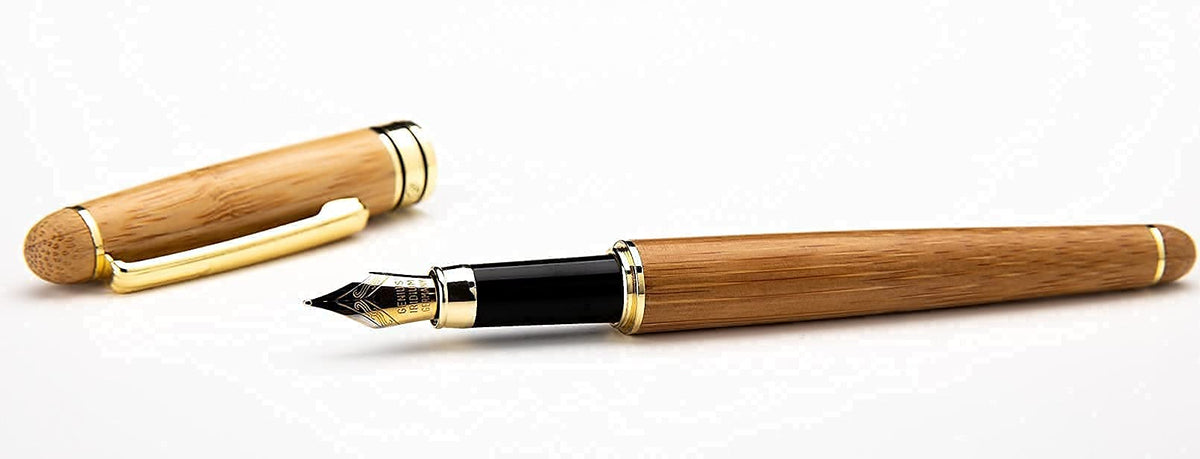 Dryden Designs Luxury Bamboo Fountain Pen with Ink Refill Converter and Matching Gift Case - Smooth