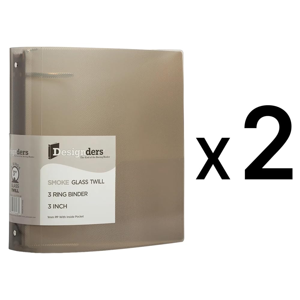 JAM PAPER Plastic 3 inch Binders - Smoke Grey 3 Ring Binders - 2/Pack