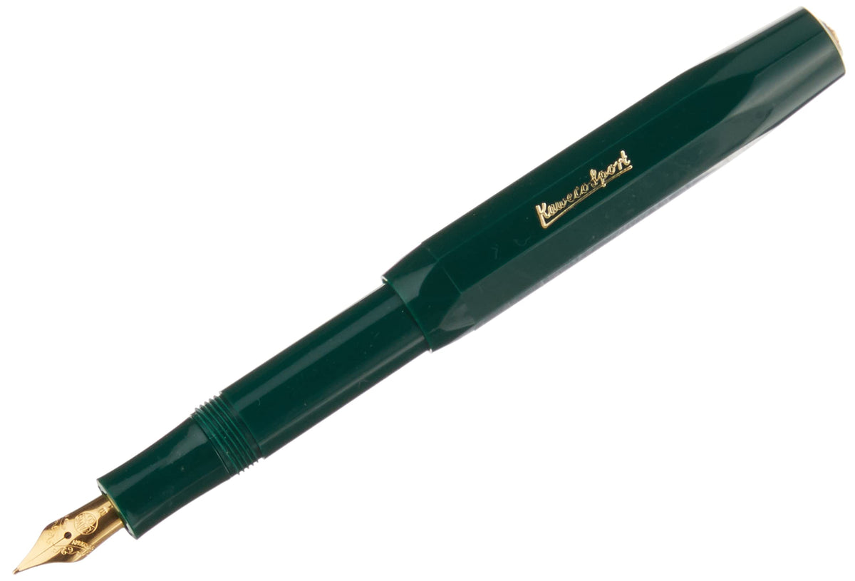 Kaweco CLASSIC SPORT Fountain Pen Green with 23 Carat Gold-Plated Steel Nib and Iridium Tip for Ink