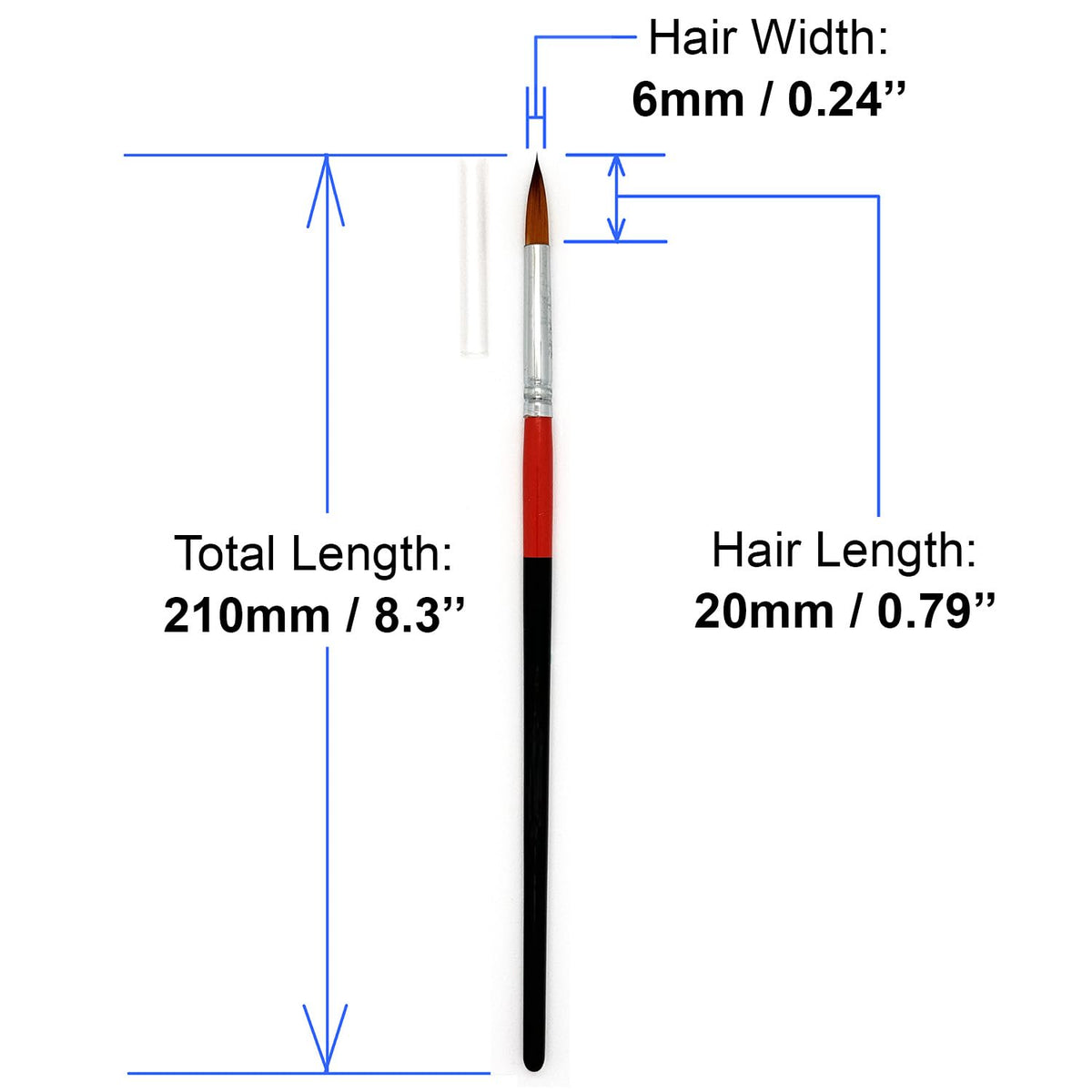 Size #6 Pointed Round Paint Brush Set of 16, Premium Taklon Synthetic Hair