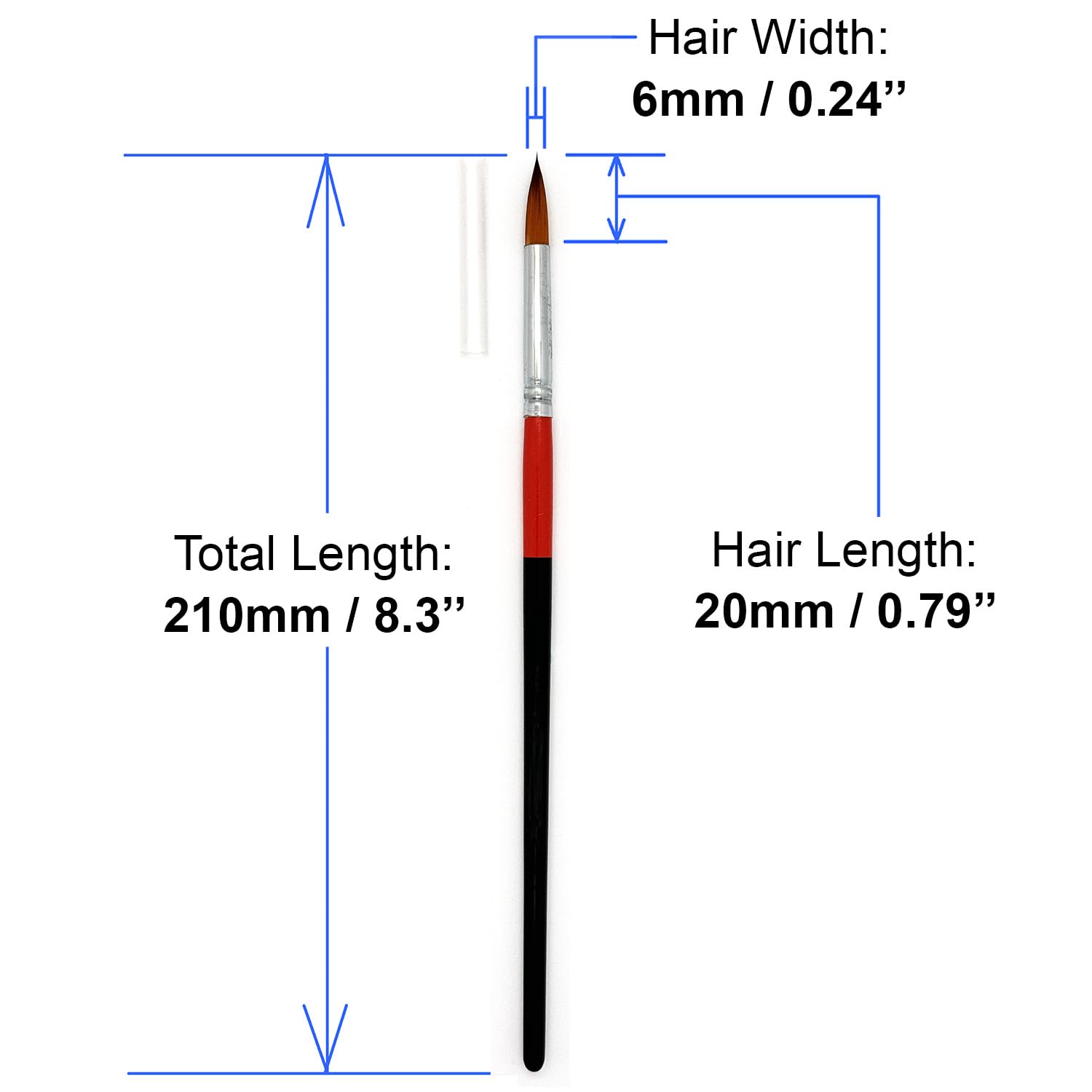 Size #6 Pointed Round Paint Brush Set of 16, Premium Taklon Synthetic Hair