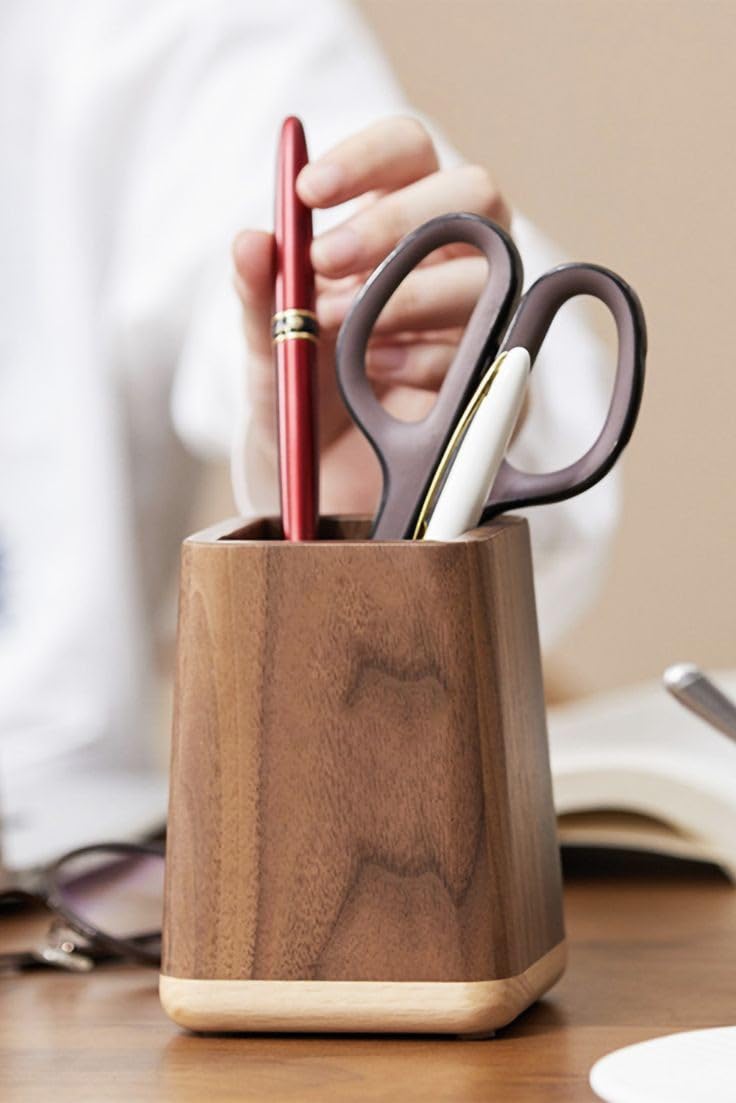 ARTIST INTERNATIONAL Wooden Pen Holder Desktop Stationery Storage Box Large Capacity Office
