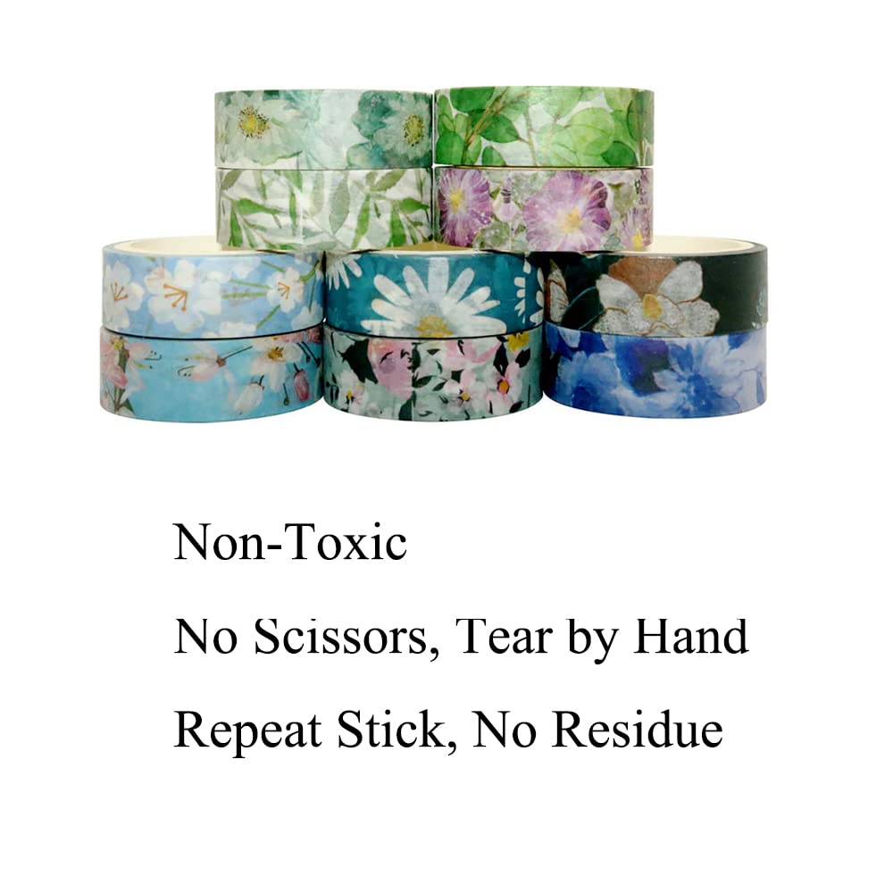Spring Flower Washi Tape Set 10 rolls - 15 mm Floral Decorative Tape