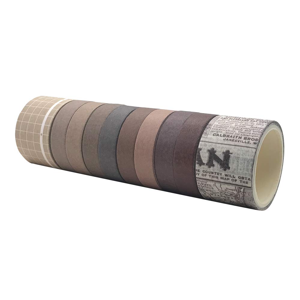 EnYan 10 Rolls Vintage Washi Tape Set, Japanese Masking Decorative Tapes for DIY Crafts and Arts