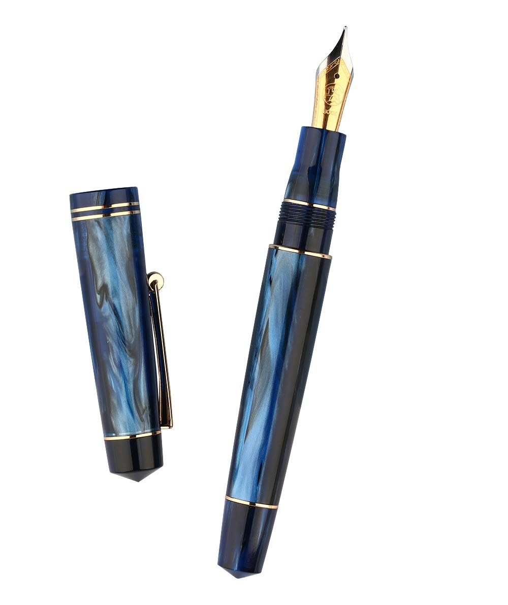 Lanxivi M800 Blue Acrylic Fountain Pen, Germany Bock Fine Nib with Converter and Pen Case Set