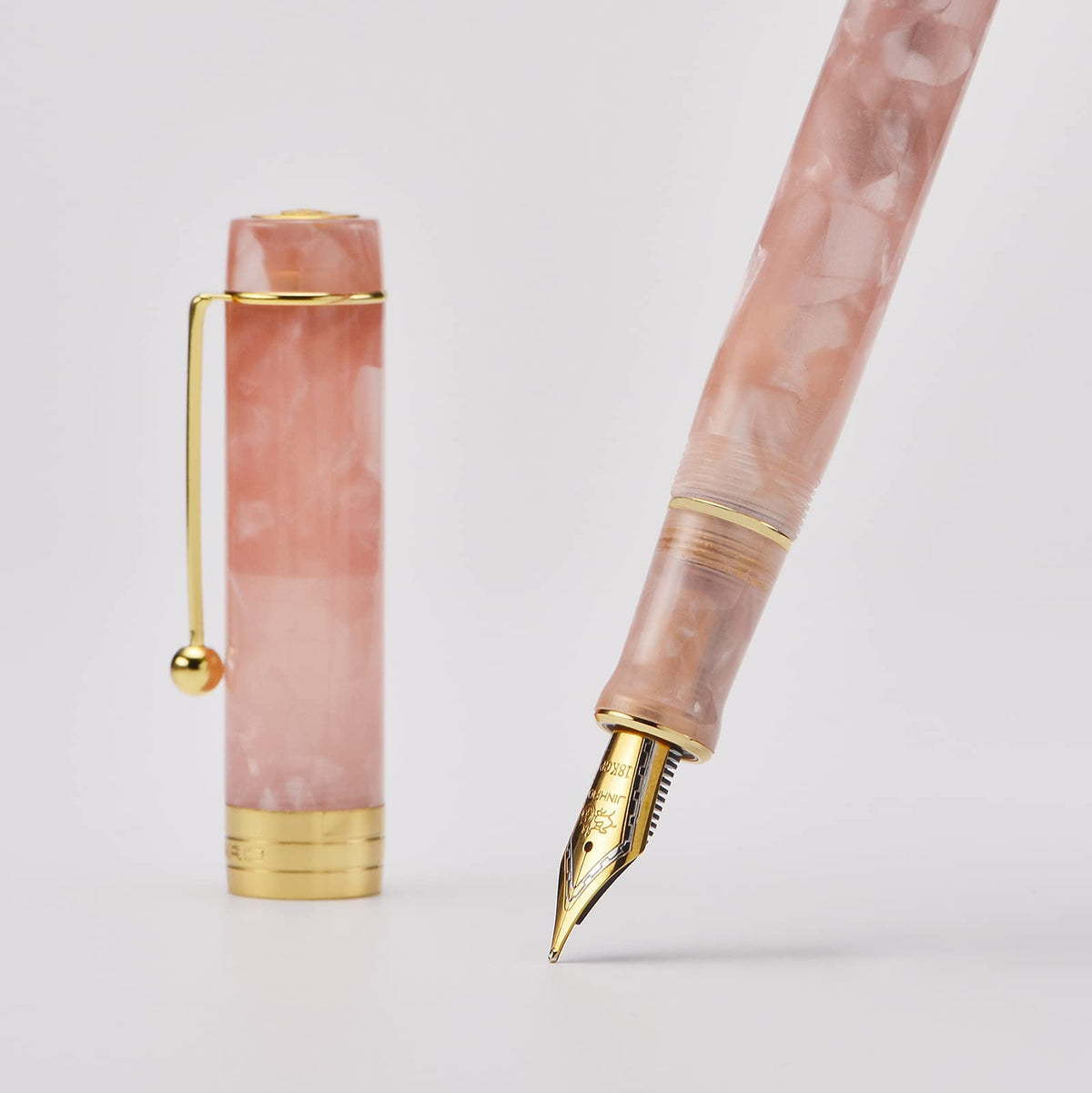 Jinhao 100 Fountain Pen Classic Style Pink Marble Acrylic, Fine Point with Converter and Gold Trim