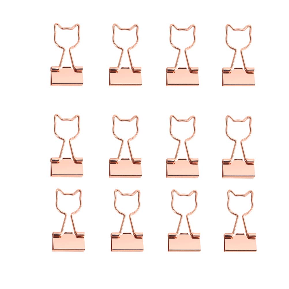 Cat Binder Clips,Rose Gold Cute Metal Binder Clips with Cat Shaped 3/4-Inch Small Office Supplies