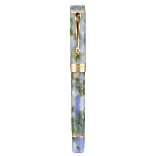 Jinhao 100 Classic Fountain Pen Bent Nib, Blue Green Celluloid Fude Pen Calligraphy from Fine to