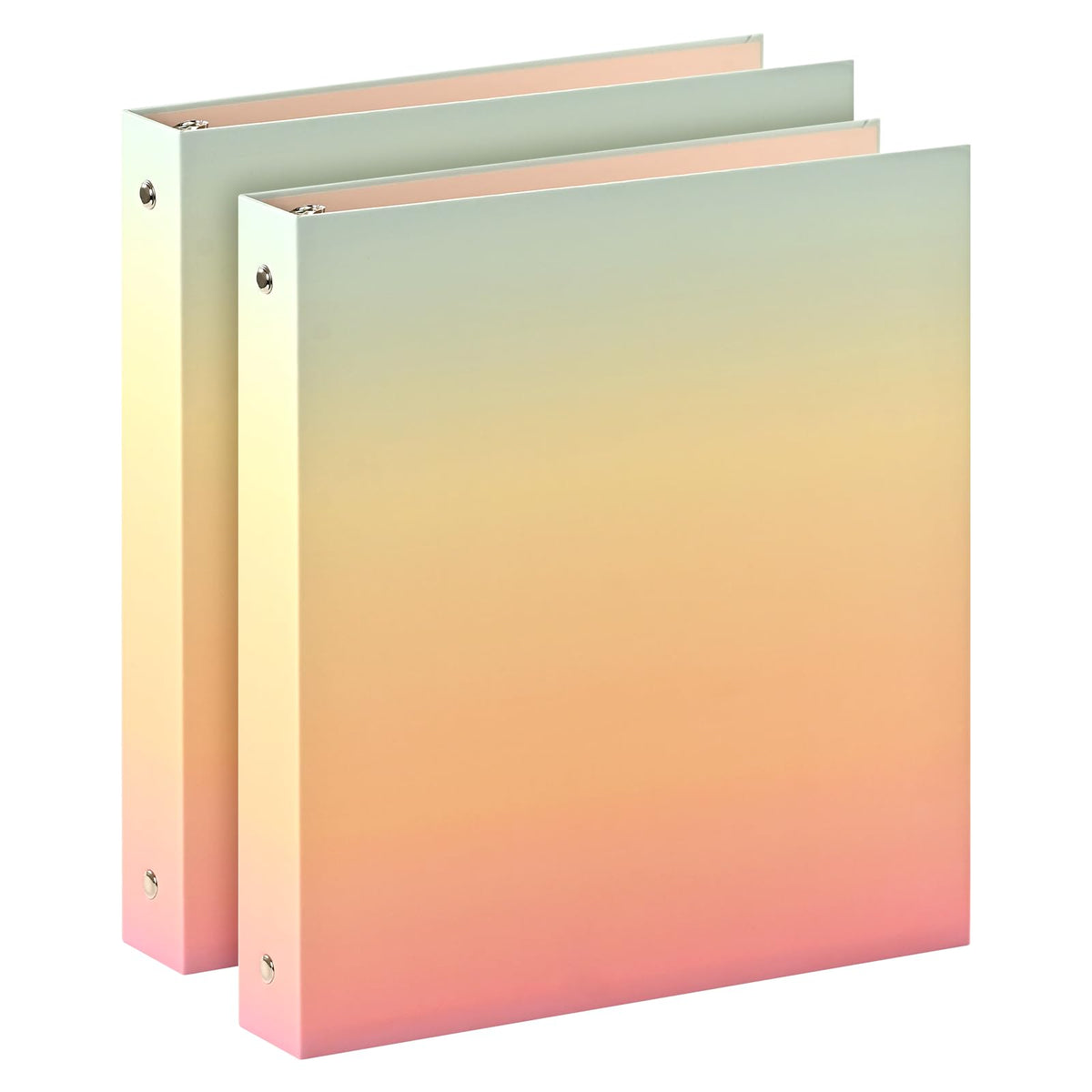 SUIN 1-inch 3-Ring-Binder with Pockets, Decorative Pink Gradient, 1" Cute Round Ring Binder for